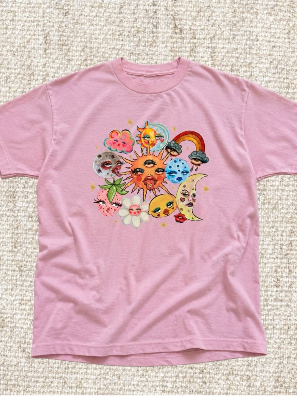 Gildan Pink Short Sleeve Graphic Tee - Celestial Faces